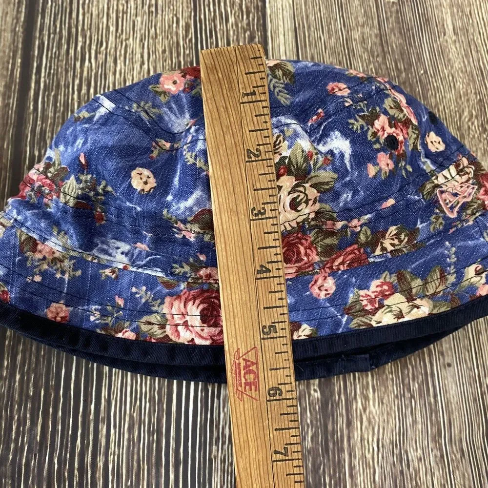 New Era Floral Print Denim Bucket Hat Sz XL Blue/Pink Cotton Blend